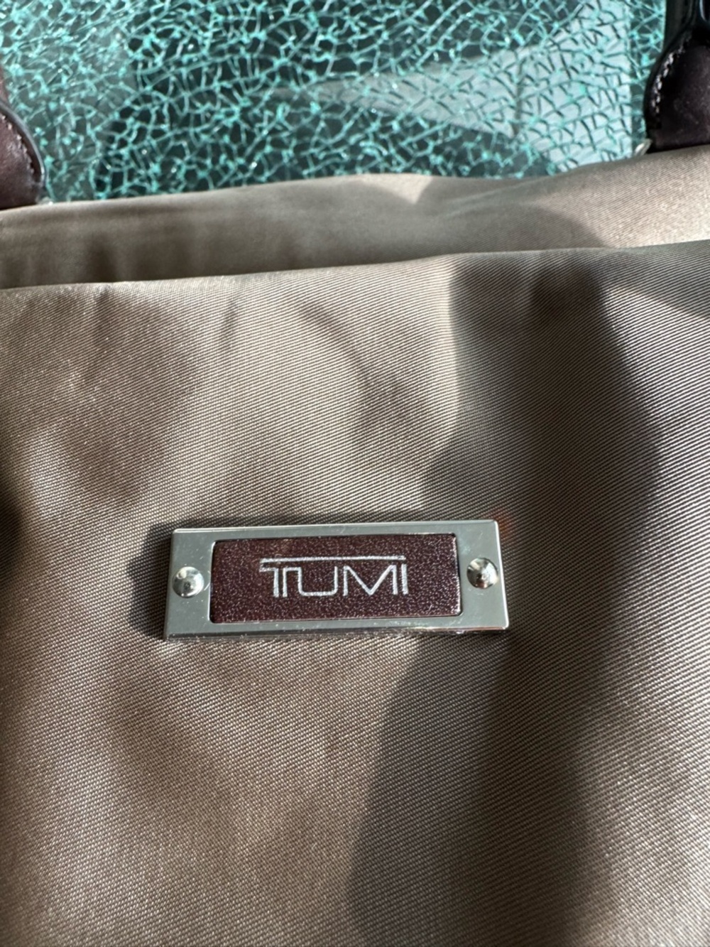 Tumi Olive Brown Nylon Tote with Dark Brown Leather Handles - Picture 5 of 8